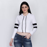 Casual Full Sleeve Color Block Women White, Black Top White