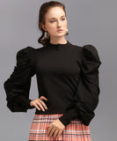 Casual Full Sleeve Solid Women Pink Top Black